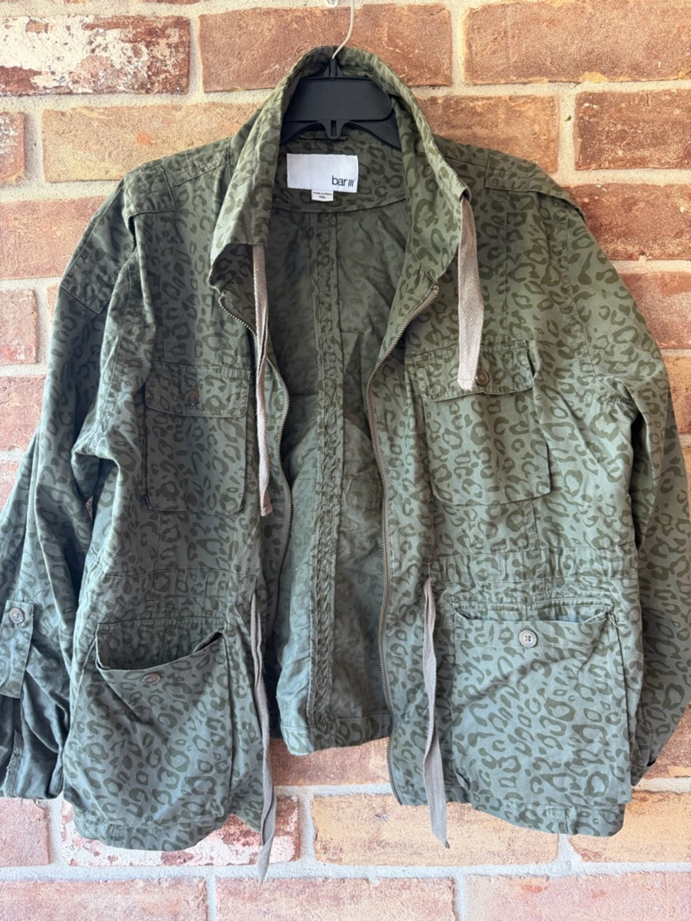 Bar III Olive Green Leopard-Print Field Jacket